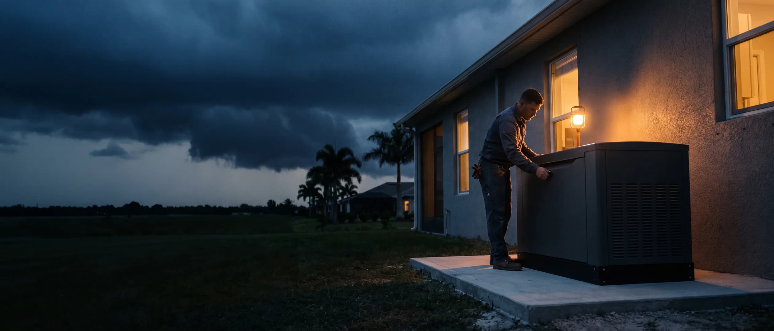 Electrician finishing a whole-home standby generator installation