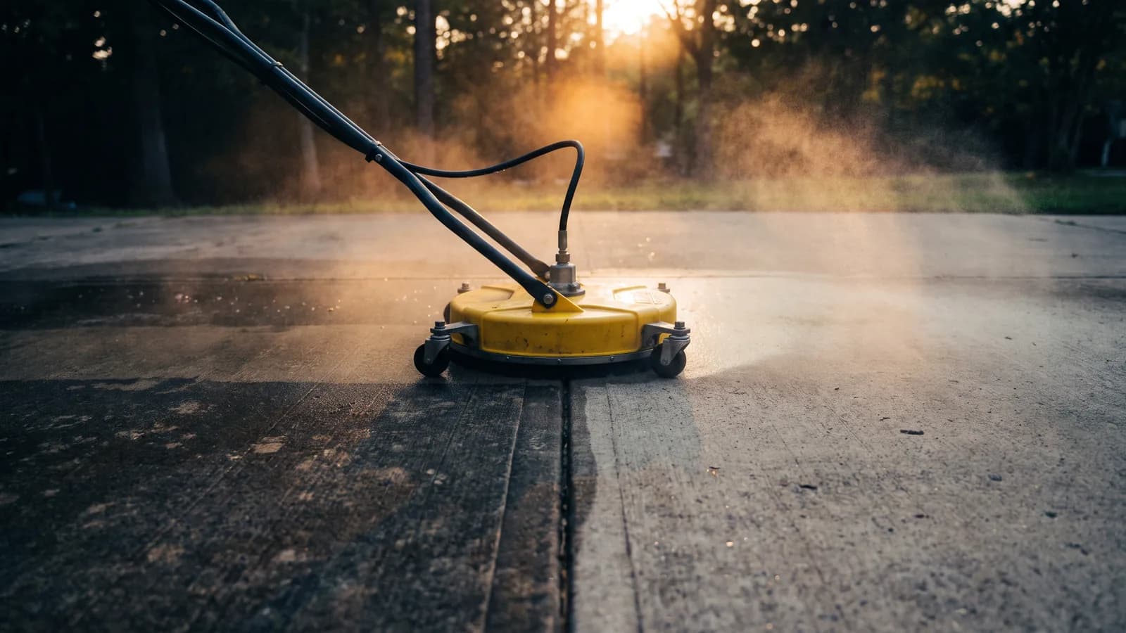 Surface cleaner leaving a sharp clean line across a dirty driveway