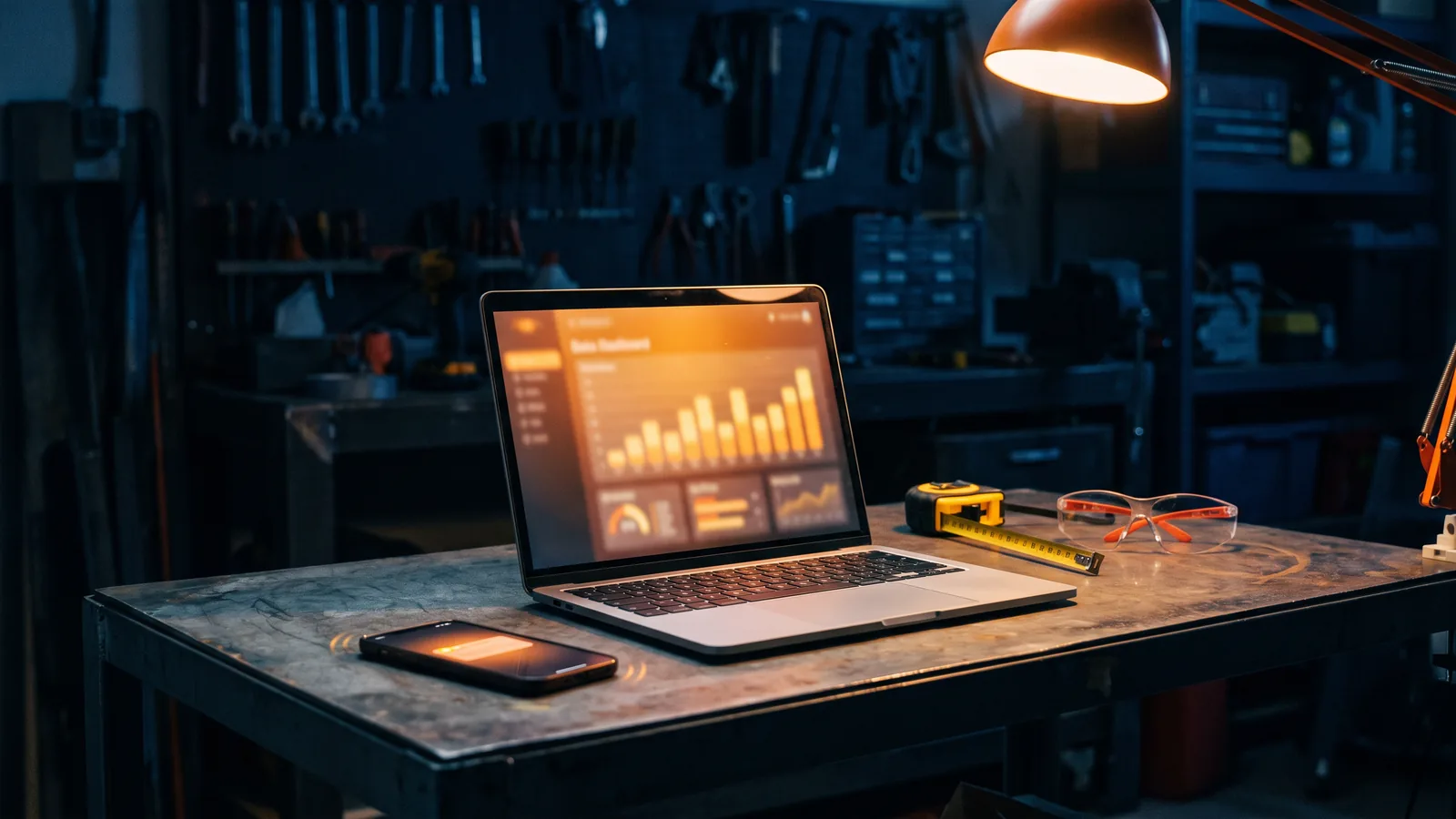 Ad performance dashboard on a contractor's laptop