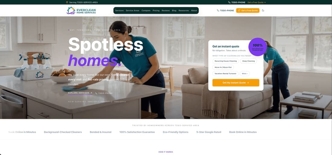Screenshot of the EverClean Home Services website
